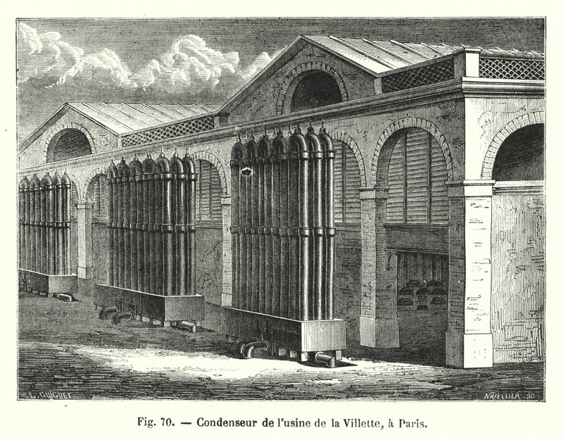 مكثف في مصنع La Villette في باريس (نقش) بواسطة المدرسة الأوروبية