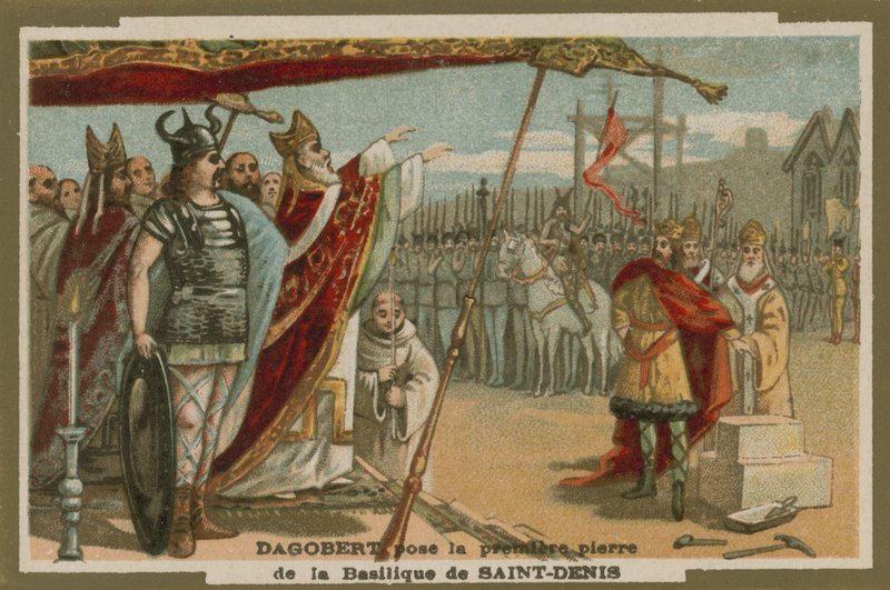 Dagobert I وضع الحجر الأول في بازيليك سانت دينيس ، فرنسا ، القرن السابع بواسطة المدرسة الأوروبية