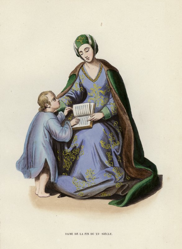 Dame De La Fin Du XVe Siecle (coloured engraving) بواسطة المدرسة الأوروبية