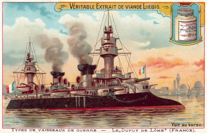 الطراد الفرنسي المدرع Dupuy de Lome (Chromolitho) بواسطة المدرسة الأوروبية