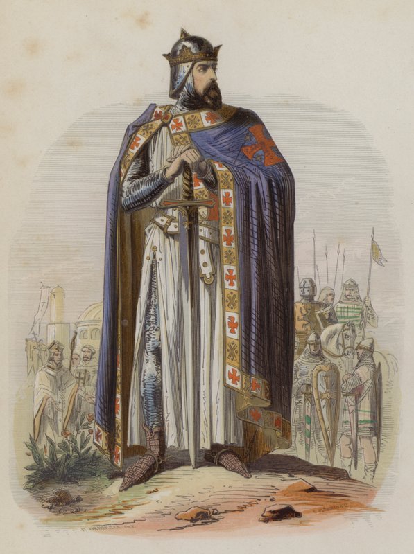 Godfrey of Bouillon ، قائد الفرنجة للحملة الصليبية الأولى وأول حاكم لمملكة القدس (نقش ملون) بواسطة المدرسة الأوروبية