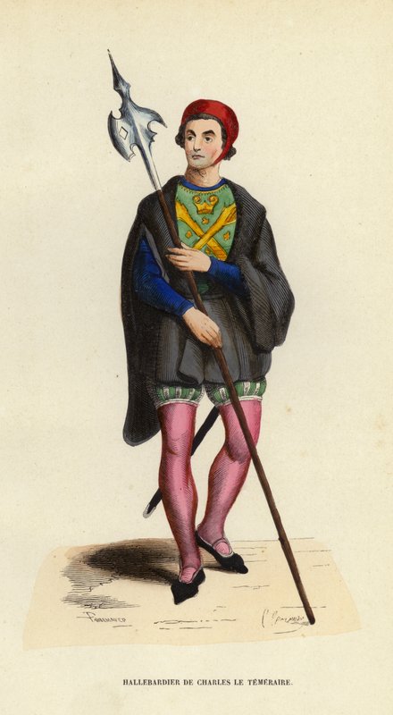 Hallebardier De Charles Le Temeraire (coloured engraving) بواسطة المدرسة الأوروبية