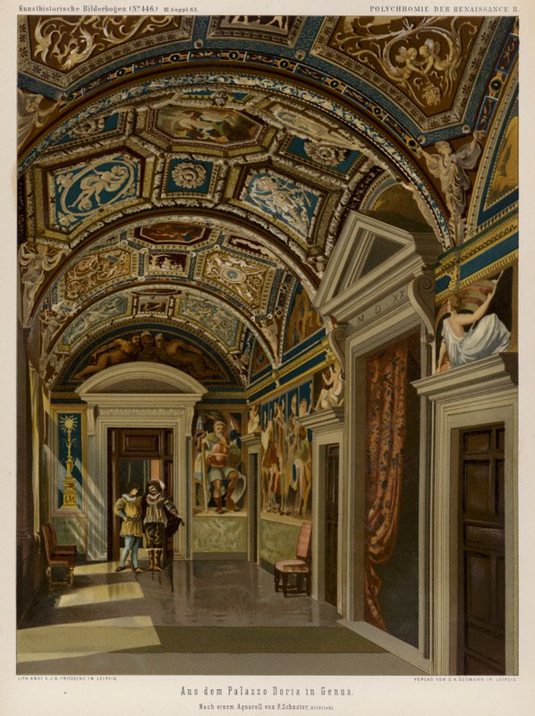 Interior of the Palazzo Doria, Genoa, Italy (colour litho) بواسطة المدرسة الأوروبية