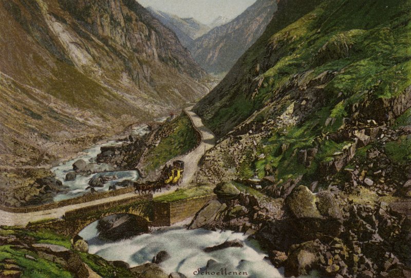Lake Lucerne: Schollenen (colour litho) بواسطة المدرسة الأوروبية