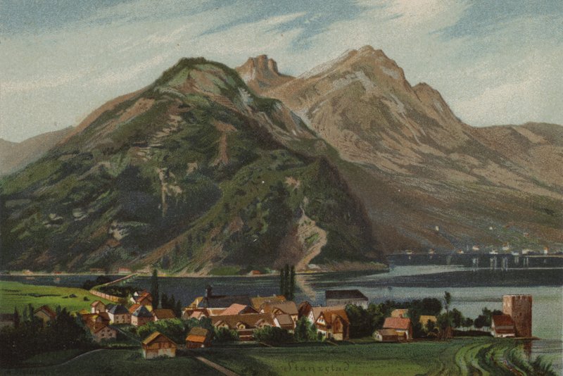 Lake Lucerne: Stansstad (colour litho) بواسطة المدرسة الأوروبية