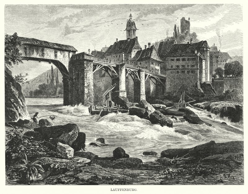 Lauffenburg (engraving) بواسطة المدرسة الأوروبية