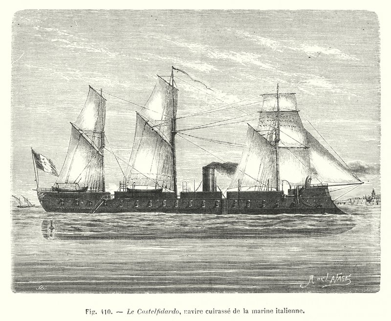 Le Castelfidardo, navire cuirasse de la marine italienne (engraving) بواسطة المدرسة الأوروبية