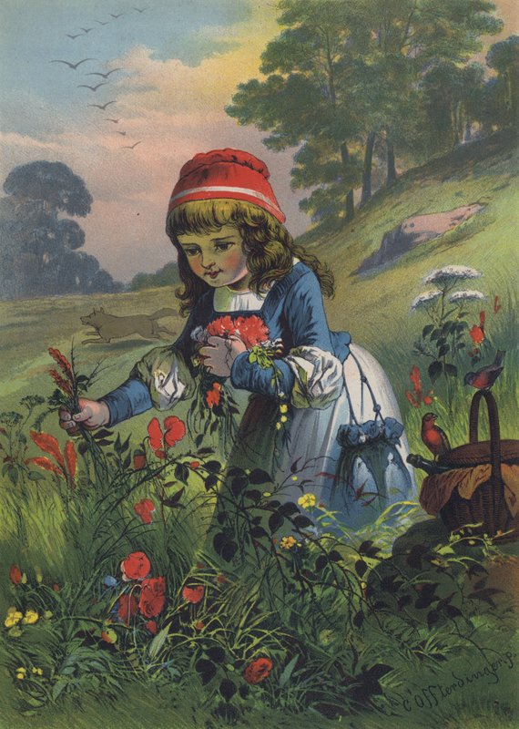 Little Red Riding Hood (colour litho) بواسطة المدرسة الأوروبية