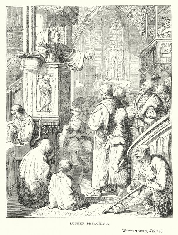 Luther preaching، Wittemberg، 18 July بواسطة المدرسة الأوروبية