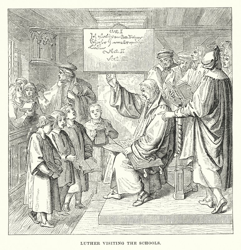 Luther visiting the schools (engraving) بواسطة المدرسة الأوروبية