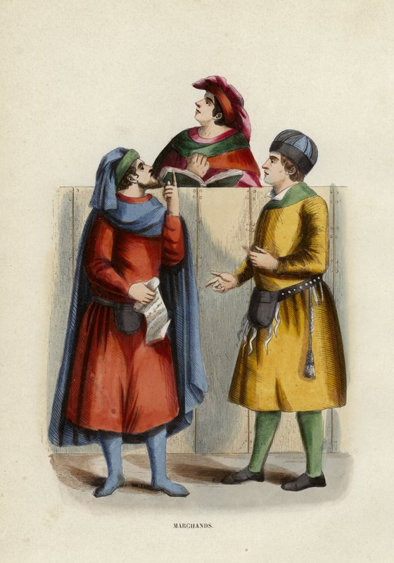 Marchands (coloured engraving) بواسطة المدرسة الأوروبية