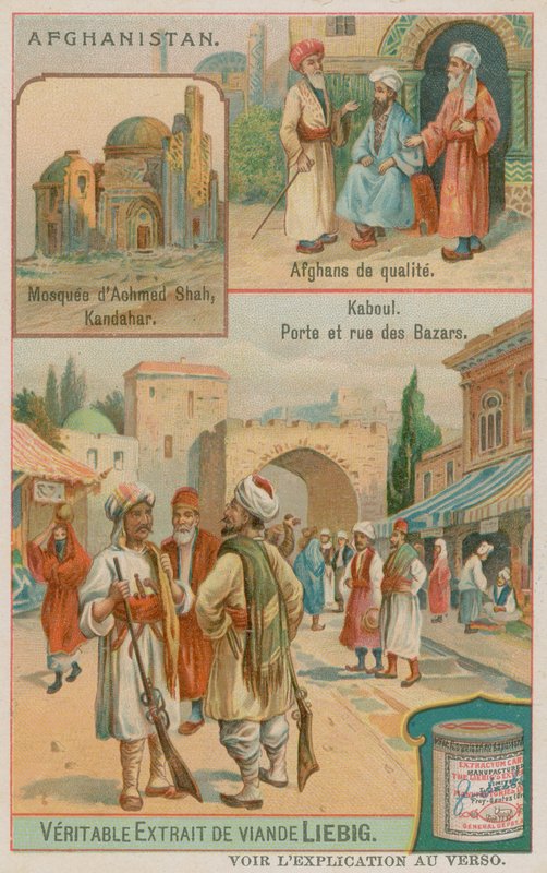 ضريح أحمد شاه دوراني في قندهار والأفغان الأثرياء وإطلالة على بوابة وبازارات كابول بواسطة المدرسة الأوروبية