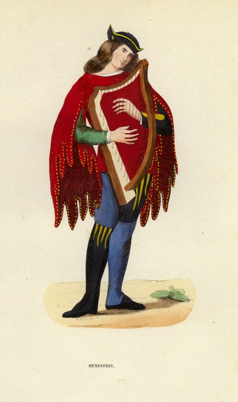 Menestrel (coloured engraving) بواسطة المدرسة الأوروبية
