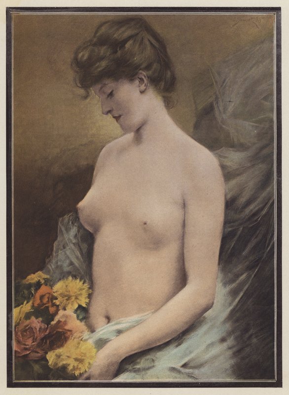 المرأة العارية، ب، الزهرات، (color litho) بواسطة المدرسة الأوروبية