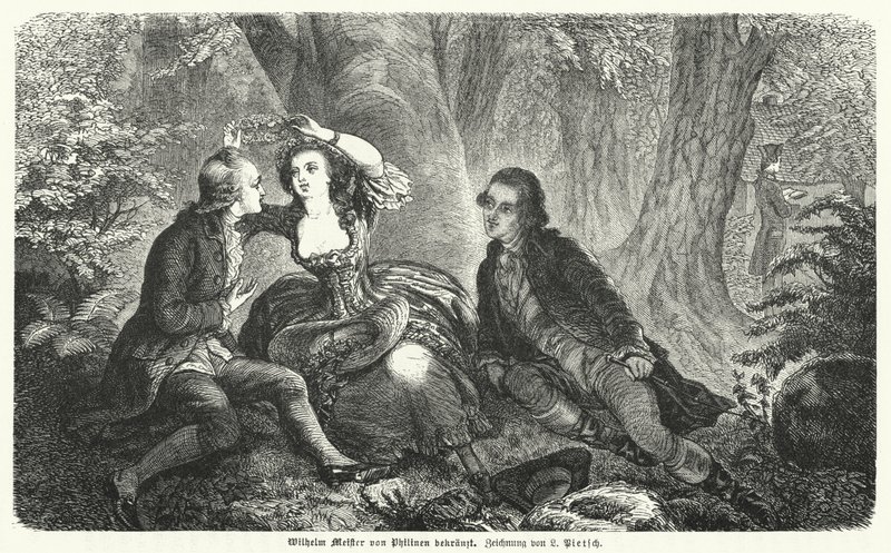 Philinen تتويج Wilhelm Meister بإكليل من الزهور: مشهد من رواية يوهان فولفغانغ غوته فيلهلم ميسترز لهرجاه (نقش) بواسطة المدرسة الأوروبية