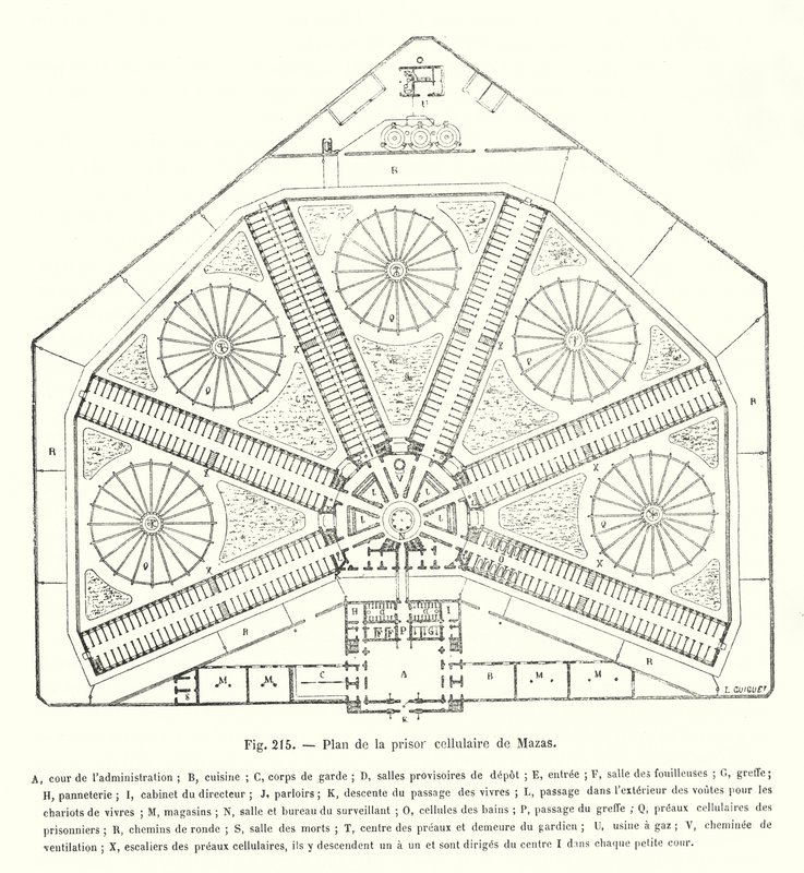 Plan de la prison cellulaire de Mazas (engraving) بواسطة المدرسة الأوروبية
