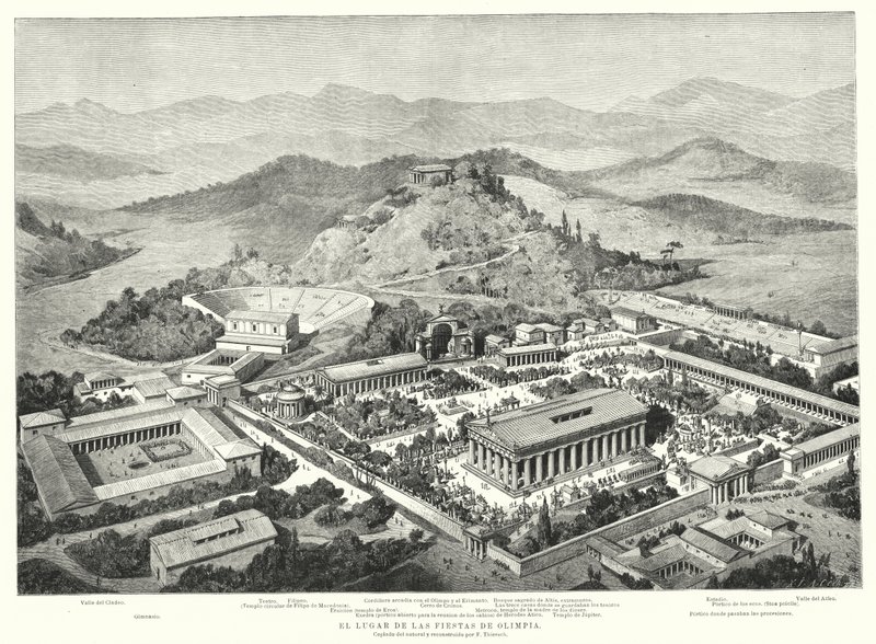 Reconstruction of ancient Olympia, Greece (litho) بواسطة المدرسة الأوروبية