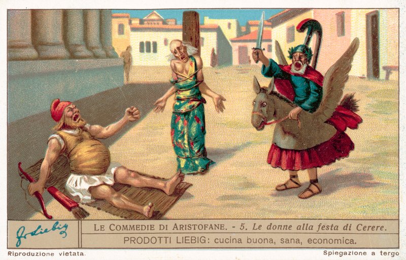 مشهد من Thesmophoriazusae (chromolitho) بواسطة المدرسة الأوروبية