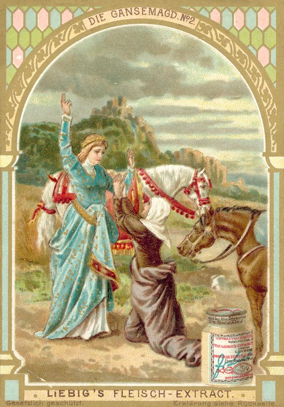 مشهد من حكاية الأخوان جريم الخيالية The Goose Girl (chromolitho) بواسطة المدرسة الأوروبية