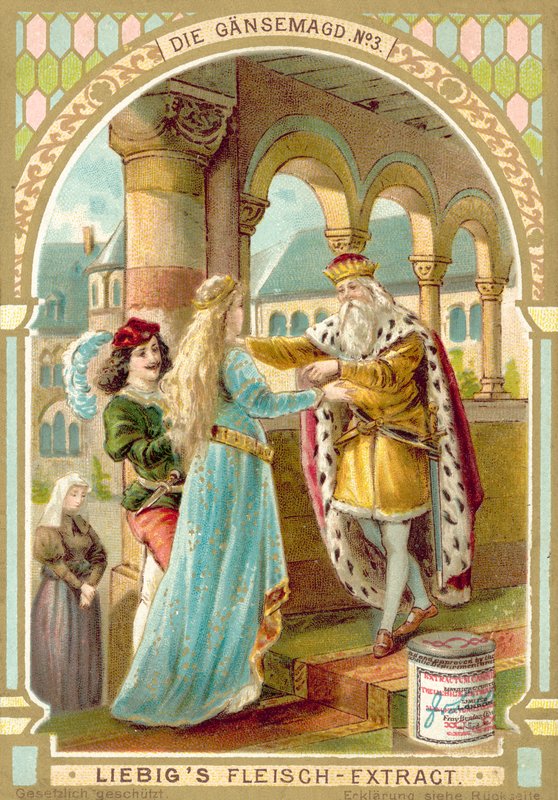 مشهد من حكاية الأخوان جريم الخيالية The Goose Girl (chromolitho) بواسطة المدرسة الأوروبية