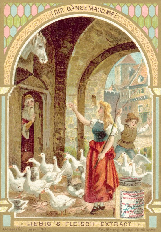 مشهد من حكاية الأخوان جريم الخيالية The Goose Girl (chromolitho) بواسطة المدرسة الأوروبية