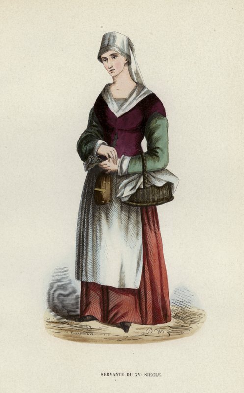 Servante Du XVe Siecle (coloured engraving) بواسطة المدرسة الأوروبية