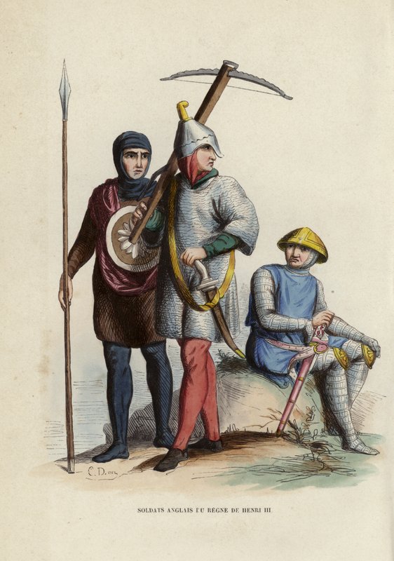 Soldats Anglais Du Regne De Henri III (coloured engraving) بواسطة المدرسة الأوروبية