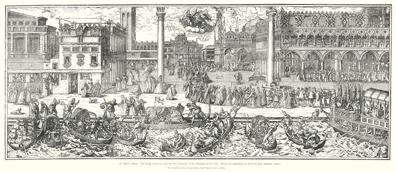 St Mark's Place ، The Doge على وشك البدء في حفل أعراس البحر (نقش) بواسطة المدرسة الأوروبية