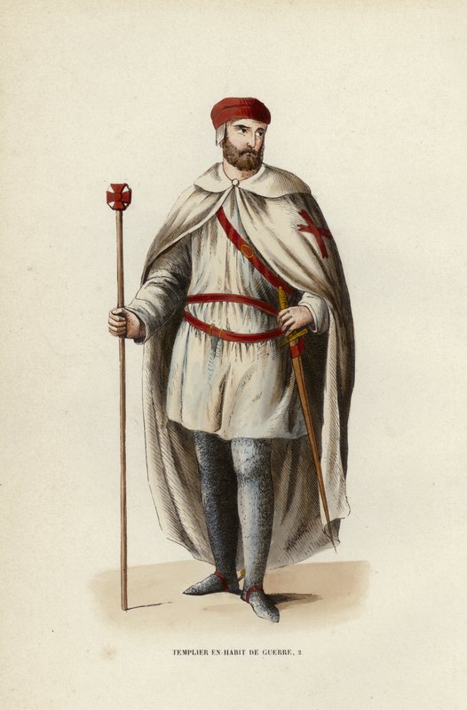 Templier En Habit De Guerre (coloured engraving) بواسطة المدرسة الأوروبية