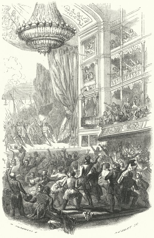 بداية الثورة البلجيكية: أداء أوبرا دانييل أوبر La Muette de Porcini في مسرح de la Monnaie في بروكسل ، 25 أغسطس 1830 (نقش) بواسطة المدرسة الأوروبية
