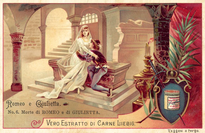 وفاة روميو وجولييت (Chromolitho) بواسطة المدرسة الأوروبية