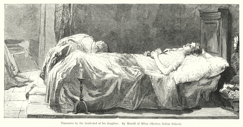 Tintoretto by the death-bed of his daughter (engraving) بواسطة المدرسة الأوروبية
