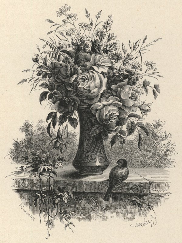 Vase of flowers (engraving) بواسطة المدرسة الأوروبية