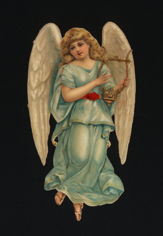 Victorian scraps: Angel playing a harp (chromolitho) بواسطة المدرسة الأوروبية