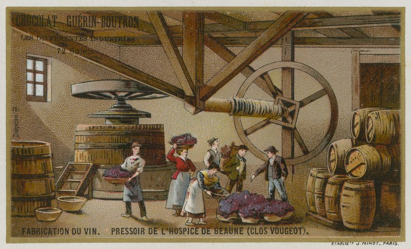 صناعة النبيذ: معصرة النبيذ في Hospices de Beaune ، Clos de Vougeot ، بورجوندي ، فرنسا بواسطة المدرسة الأوروبية