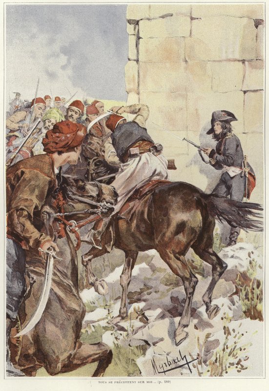 جندي يصوب بندقيته وهو يتعرض للهجوم بواسطة Felicien baron de Myrbach Rheinfeld