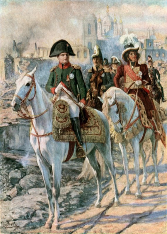 نابليون وسط أطلال سمولينسك بواسطة Felicien baron de Myrbach Rheinfeld