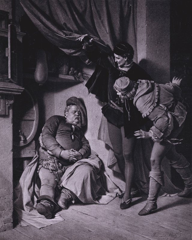مشهد من ملك شكسبير هنري الرابع ، الجزء 1 (الفصل الثاني ، المشهد 4) (ليثو) بواسطة فرديناند الأكبر الطيار