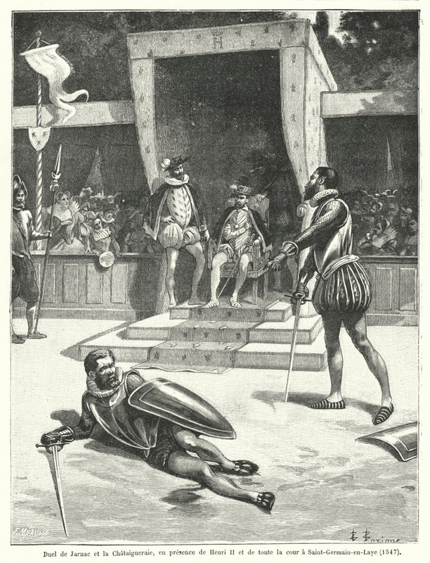 مبارزة بين Guy Cabot de Jarnac و Francois de Vivonne و Seigneur de la Chataigneraie أمام الملك هنري الثاني ملك فرنسا وجميع بلاطه في سان جيرمان أونلي بواسطة فورتشن لويس ميول