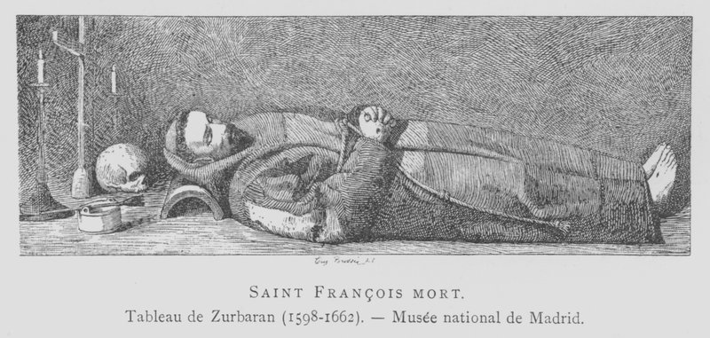 The dead body of St Francis of Assisi (litho) بواسطة فرانسيسكو دي (بعد) زورباران