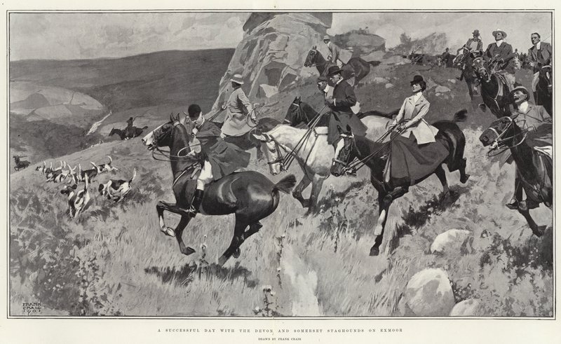 يوم ناجح مع Devon و Somerset Staghounds في Exmoor (litho) بواسطة فرانك كريج