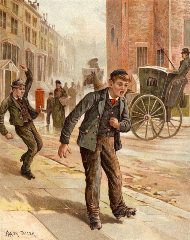 منعطف مشكوك فيه ، صبي متزلج (chromolitho) بواسطة فرانك فيلر