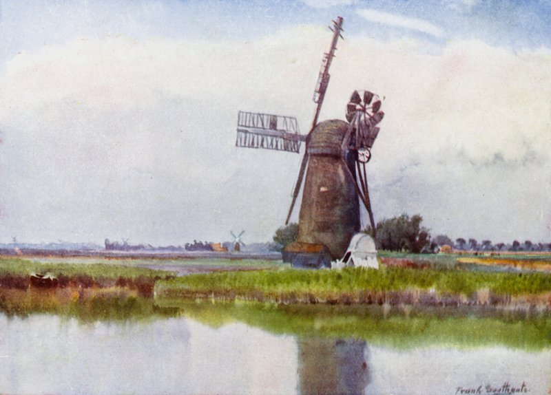 نورفولك برودز: Mill Country فوق Stokesby (لون litho) بواسطة فرانك ساوثجيت