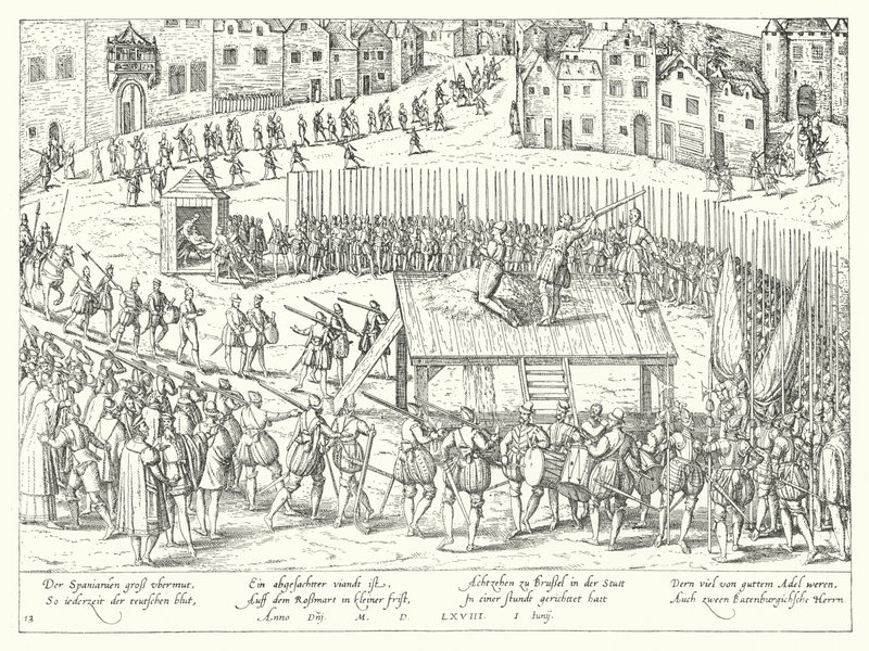 تنفيذ التهم Egmont و Horn في بروكسل ، 1568 بواسطة فرانز هوجينبرغ
