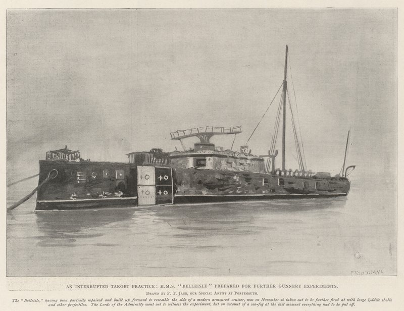 تم تدريب HMS Belleisle على ممارسة الهدف المتقطع ، لمزيد من تجارب المدفعية بواسطة فريد ت. جين