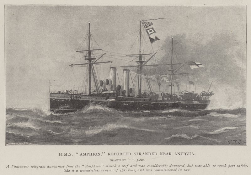 HMS Amphion ، الذي تقطعت به السبل بالقرب من أنتيغوا بواسطة فريد ت. جين