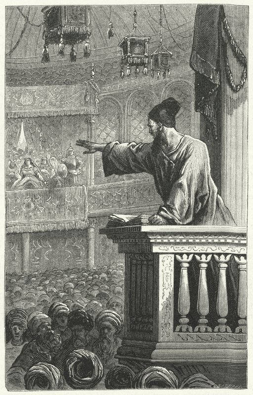 An imam reading from the Koran (engraving) بواسطة فريدريك ثيودور ليكس