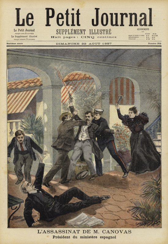 اغتيال أنطونيو كانوفاس ديل كاستيلو ، رئيس وزراء إسبانيا ، 8 أغسطس 1897 بواسطة المدرسة الفرنسية