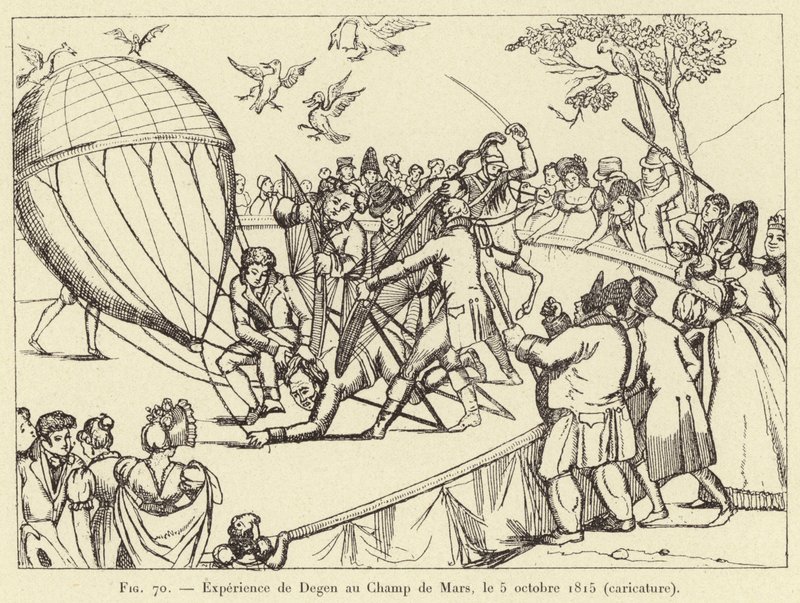 تجربة ديجين في Champ de Mars ، 5 أكتوبر 1815 (كاريكاتير) بواسطة المدرسة الفرنسية
