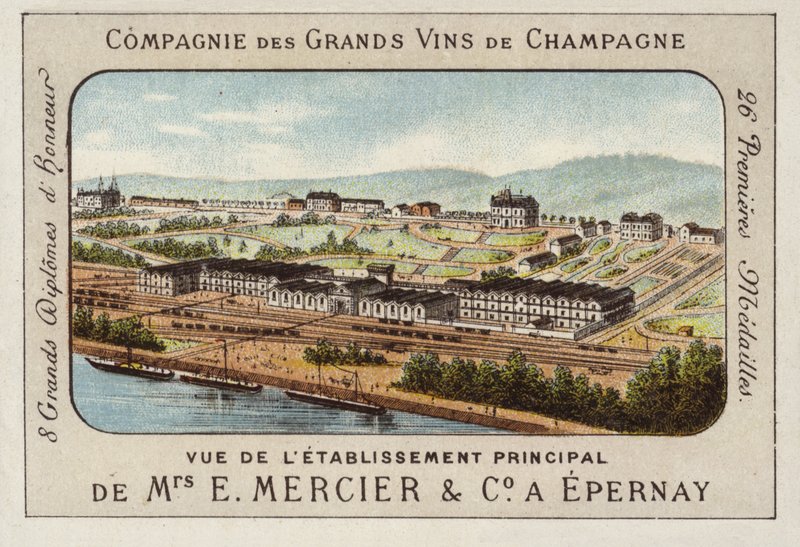 المؤسسة الرئيسية لشركة E Mercier and Co ، منتجي الشمبانيا ، Epernay ، فرنسا (chromolitho) بواسطة المدرسة الفرنسية